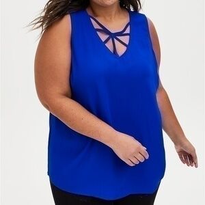 Torrid Blue Strappy V-Neck Georgette Tank Blouse Top sz 10 or 00